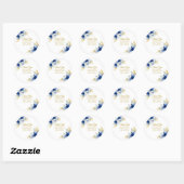 Sticker Rond Fleurs bleues et or (Feuille)