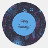 Sticker Rond Fleurs bleues et violettes Élégant Motif Outline (Devant)