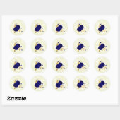 Sticker Rond fleurs bleues royales or marbre feuille (Feuille)