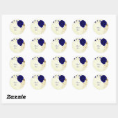 Sticker Rond fleurs bleues royales & or marbre feuille (Feuille)