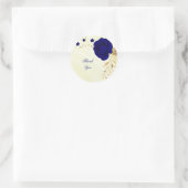 Sticker Rond fleurs bleues royales & or marbre feuille (Sac)