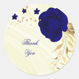 Sticker Rond fleurs bleues royales & or marbre feuille