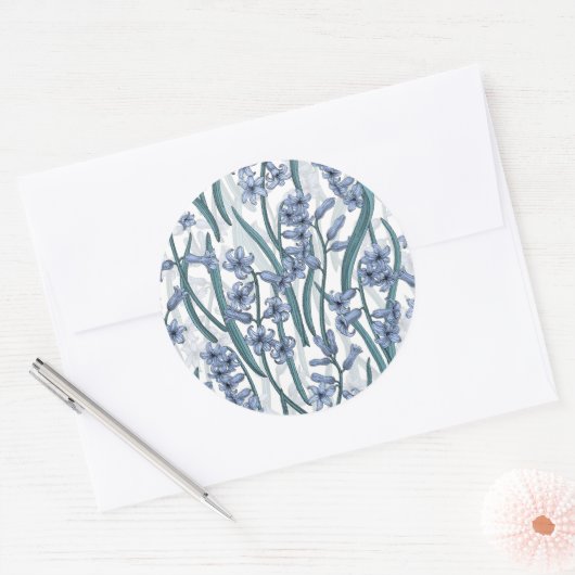 Sticker Rond Fleurs Blue Hyacinth sur blanc (Enveloppe)