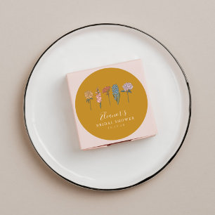 Sticker Rond Fleurs Bohème Vintage Jaune Mariage Personnalisé 