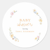 Sticker Rond fleurs bohèmes botaniques Script baby shower (Devant)