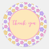Sticker Rond Fleurs Boho Cheery rose violet Merci or rose (Devant)