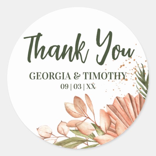 Sticker Rond Fleurs Boho Élégantes, Merci (Devant)