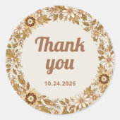 Sticker Rond Fleurs Boho Retro | MERCI MARIAGE (Devant)