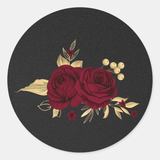 Sticker Rond fleurs bordeaux or feuille noir (Devant)