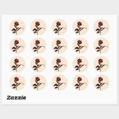 Sticker Rond Fleurs botaniques bordeaux avec or (Feuille)