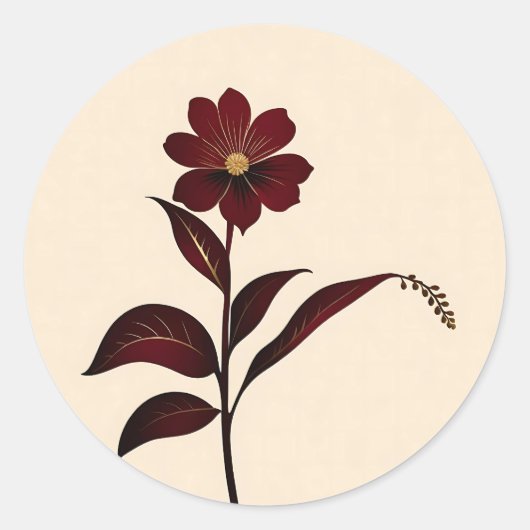 Sticker Rond Fleurs botaniques bordeaux avec or (Devant)