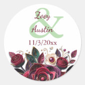 Sticker Rond Fleurs Bourgognes, Foliage et Perles Personnalisée (Devant)