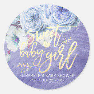 Sticker Rond Fleurs Chic Baby shower Sweet Baby Girl
