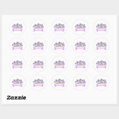 Sticker Rond Fleurs chic violet avec bannière Merci floral (Feuille)