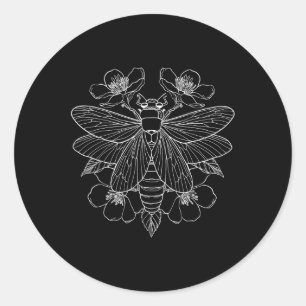 Sticker Rond Fleurs Cicada Bug Insect Artiste de tatouage Vinta
