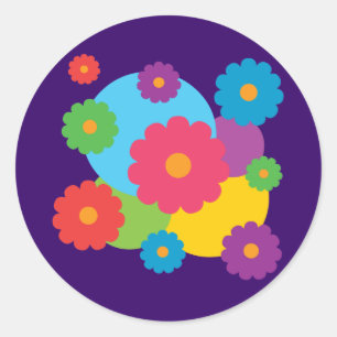 Sticker Rond Fleurs colorées