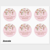 Sticker Rond Fleurs colorées et rayures roses accrochant Mason  (Feuille)