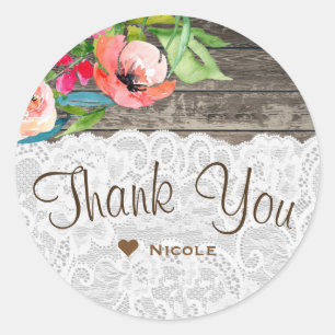 Sticker Rond Fleurs Colorées Floral Moderne Chic Bois & Dentell