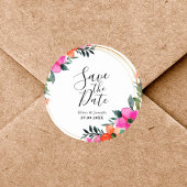 Sticker Rond Fleurs Colorées Mariage Botanique Enregistrer La D