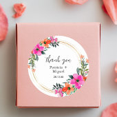 Sticker Rond Fleurs colorées Merci Mariage botanique