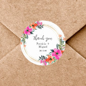 Sticker Rond Fleurs colorées Merci Mariage botanique