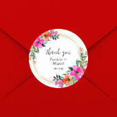 Sticker Rond Fleurs colorées Merci Mariage botanique