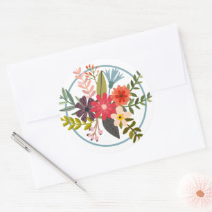 Sticker Rond Fleurs colorées stylisées