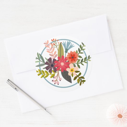 Sticker Rond Fleurs colorées stylisées (Enveloppe)