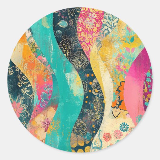 Sticker Rond Fleurs Colorées Vague (Devant)
