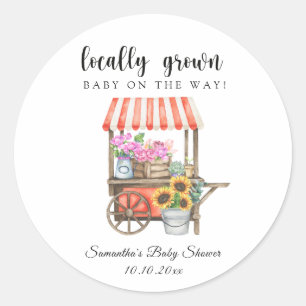 Sticker Rond Fleurs cultivées localement Baby shower du marché 