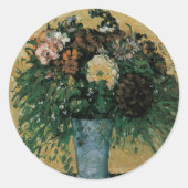 Sticker Rond Fleurs dans un Vase Bleu par Paul Cezanne Art Vint (Devant)