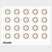 Sticker Rond Fleurs d'Apple et couronne Rose avec Monogramme (Feuille)