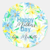 Sticker Rond Fleurs d'aquarelle bleu clair classique Fête des m (Devant)