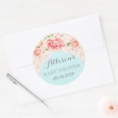 Sticker Rond Fleurs d'aquarelle bleu rose Baby shower préféré (Enveloppe)