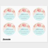 Sticker Rond Fleurs d'aquarelle bleu rose Baby shower préféré (Feuille)