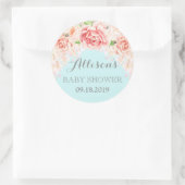 Sticker Rond Fleurs d'aquarelle bleu rose Baby shower préféré (Sac)