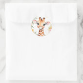 Sticker Rond Fleurs D'Aquarelle Colorée Et Giraffe (Sac)
