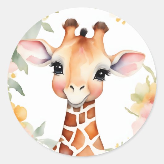 Sticker Rond Fleurs D'Aquarelle Colorée Et Giraffe (Devant)