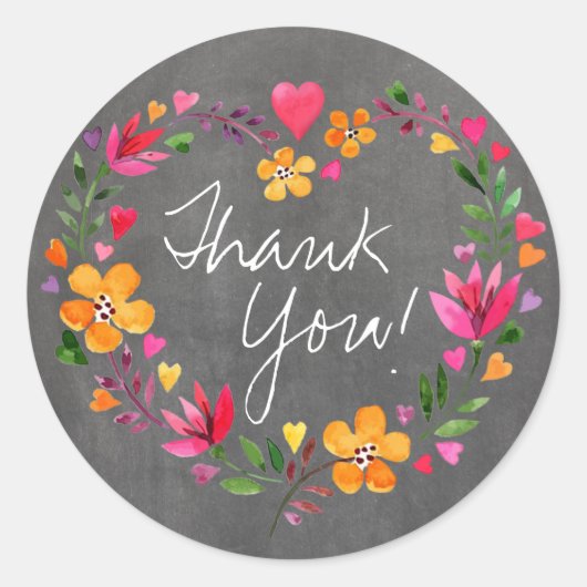 Sticker Rond Fleurs d'aquarelle couronne de coeur | gris tablea (Devant)