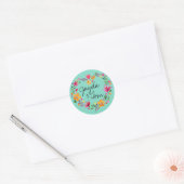 Sticker Rond Fleurs d'aquarelle couronne de coeur | MODIFIER LA (Enveloppe)