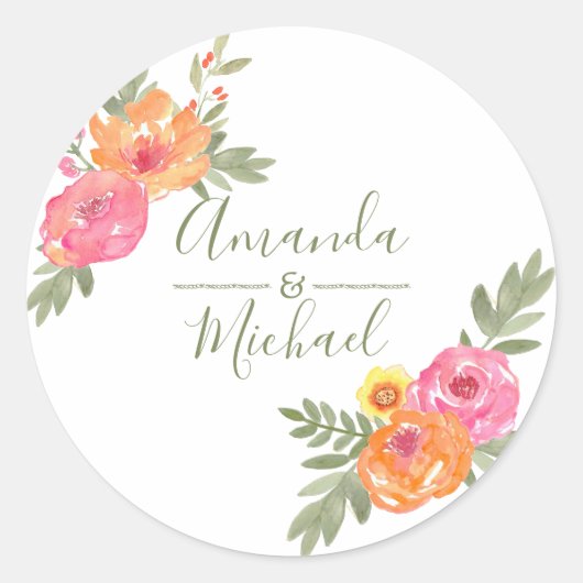 Sticker Rond Fleurs d'aquarelle de mariage de printemps (Devant)