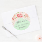 Sticker Rond Fleurs d'aquarelle de Monnaie rose Baby shower pré (Enveloppe)