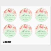 Sticker Rond Fleurs d'aquarelle de Monnaie rose Baby shower pré (Feuille)