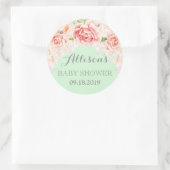 Sticker Rond Fleurs d'aquarelle de Monnaie rose Baby shower pré (Sac)