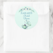 Sticker Rond Fleurs d'aquarelle de théière verte à la menthe (Sac)