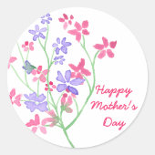 Sticker Rond Fleurs d'aquarelle délicates - Joyeuse fête des mè (Devant)