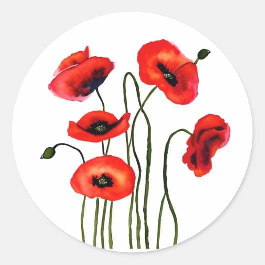 Sticker Rond Fleurs d'aquarelle des papillons rouges (Devant)