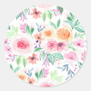 Sticker Rond Fleurs d'aquarelle et feuilles