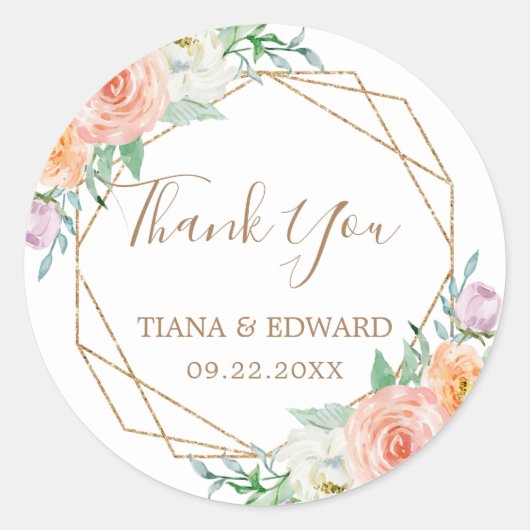 Sticker Rond Fleurs d'aquarelle géométrique Favoriser l'autocol (Devant)