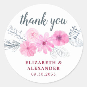 Sticker Rond Fleurs d'aquarelle gris rose moderne grâce